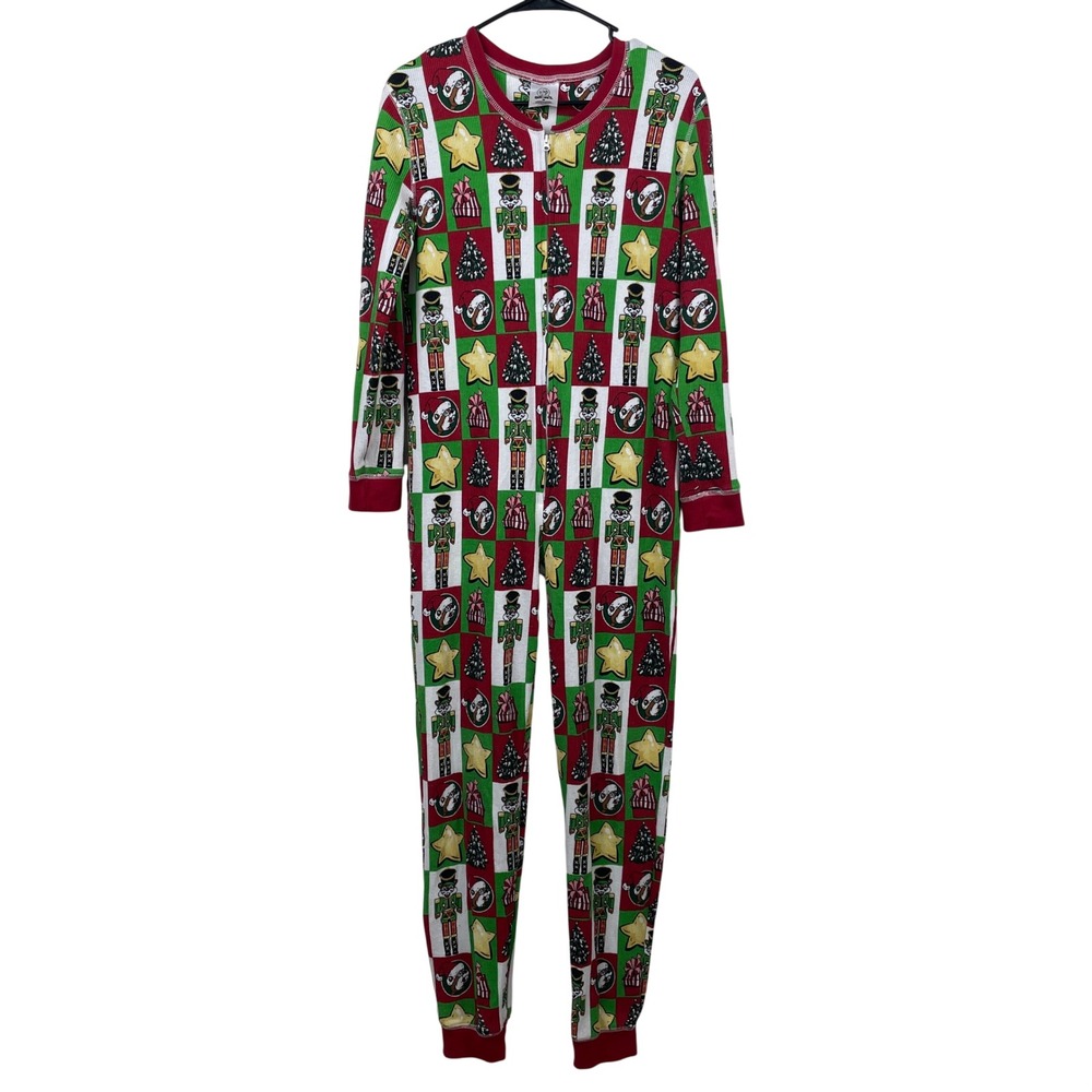Buc-ees Womens Christmas Nutcracker Waffle Knit Union Suit Pajamas‎ Red Green M